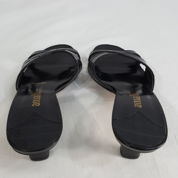 Leather Slip On Sandal Black Crock Print Italy - Picture 3 of 6